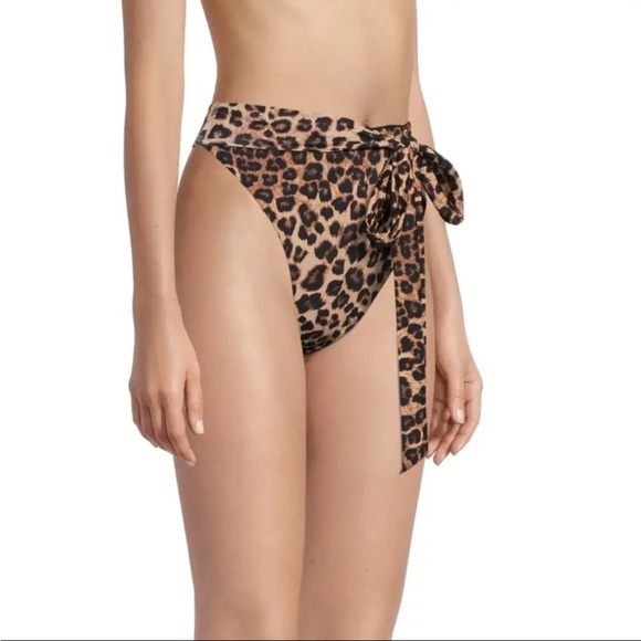 GOOD AMERICAN LEOPARD NATURAL PRINT BIKINI BOTTOM HIGH RISE WITH WAIST TIES NWT - Picture 3 of 4